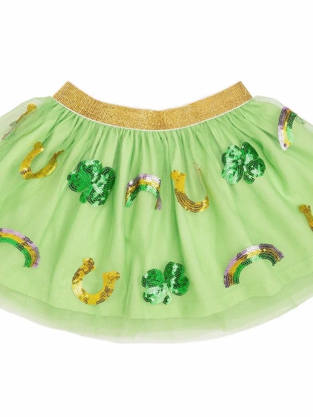 Green Sequin Shamrock & Rainbow Tulle Skirt for Kids